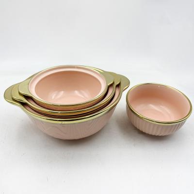 Cina Luxury Gilt-Edged Pink Marble Porcellane Dinner Bowl Home Hotel Ceramica Serramenti Set varie dimensioni in vendita