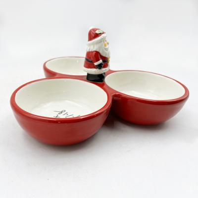 China Home Ceramic Tri-Part Serving Bowl Christmas Winter Holiday House Decoration for sale