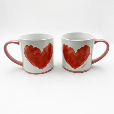 China Valentine's Day Painted Heart Ceramic Crafts Products Mug Couple Gift For Home And Cafe for sale