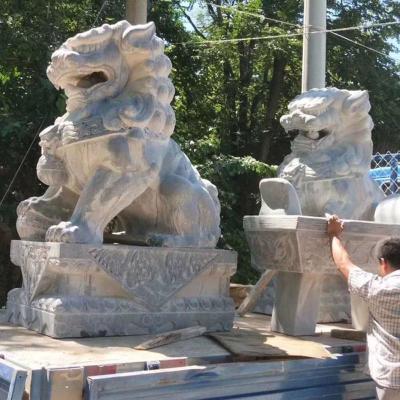 China Chinees Grey Palace Stone Lion Statues-Plein Hand Gesneden Marmeren Lion Sculpture Te koop