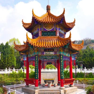 China Temple Handmade Chinese Style Pavilion Garden 3.8m Ceramic Wood Gazebo for sale