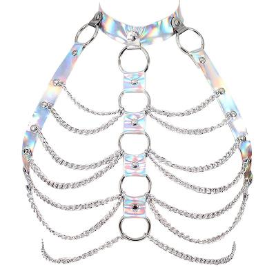 China Fashion Handmade Hesiod Laser Harness Bra, Metal Chains Body Caged Lock Bra Strap For Women Rave Outfits for sale