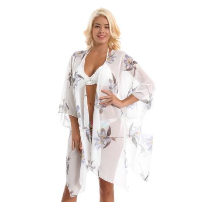 China QUICK DRY Beach Shawl Chiffon Floral Print Kimono Women Beach Cover Up Beachwear for sale