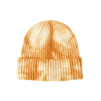 China COMMON Short Bowler Hat Tie Dye Print Beanie Autumn Winter Adults Retro Cuffed Knit Loose Docker Beanie Hat for sale