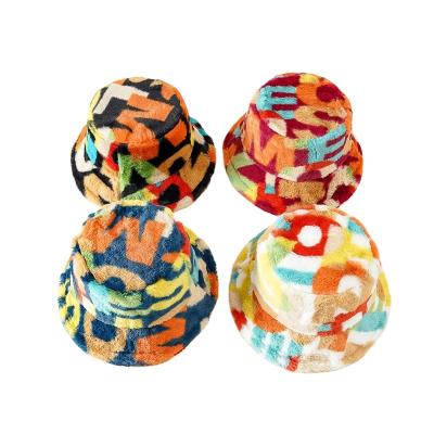 China Character Color Contrast Hip-Hop Bucket Hat For Men And Women In Autumn And Winter Warm Plush Fisherman Hat for sale