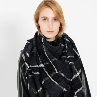 China 2021 European American Geometric Plaid Cashmere Triangle Scarf Long Pashmina Elegant Women Scarves for sale