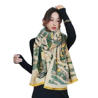 China 2021 Fashions Long Striped Autumn Winter Women Print Scarf Pashmina Warm Shawl for sale