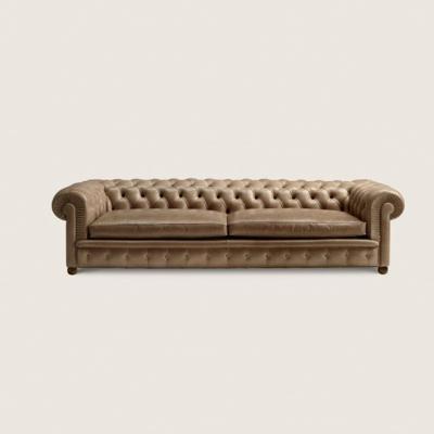 China Classic Spinning Traditional European Victorian Leather Tufted Button 3 Seater Sofa for sale