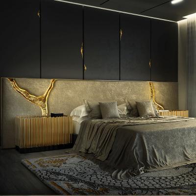 China Double bed luxury gold metal design art ornate beds frame high end villa furniture custom made headboards for sale