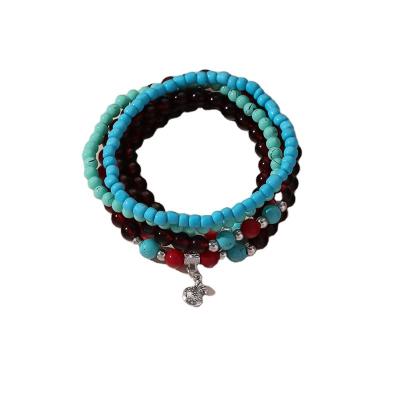 China Factory direct sales adjustable custom blue bead bracelet lucky red silver elastic stack bracelet woman beads adjustable for sale