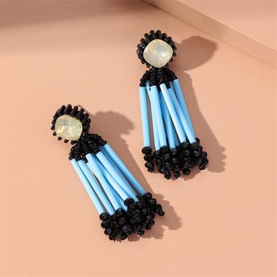 China New Design Durable Jewelry Handcrafted Zircon Drop Earrings Shape Boho Pearl Tassel Statement Drop Earrings for sale