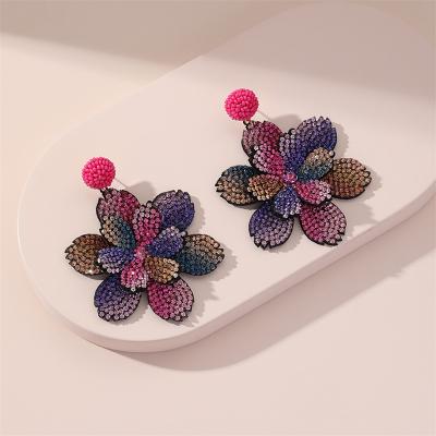 China New Design Sparkle Flower Zircon Statement Earrings Luxury Selling Earrings Women Long Lasting Hot Drop Earrings for sale