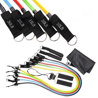 China Best quality eco-friendly 11pcs resistance band set suspension trainer with door anchor/home work out yoga pilates abs exercise tube for sale