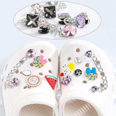 China Colorful variety of new style popular rhinestone chain flower shoe buckle diy material accessories hole shoes for sale