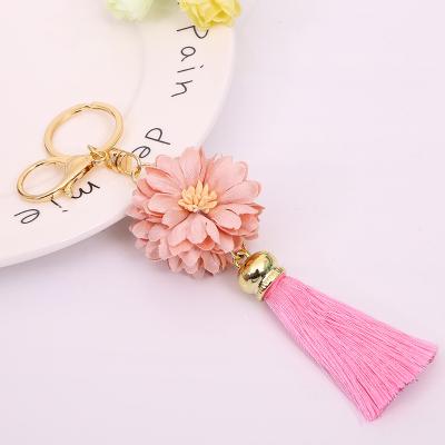 China Factory popular main product colorful flower shaped silicone creative soft tassel metal key chain for sale