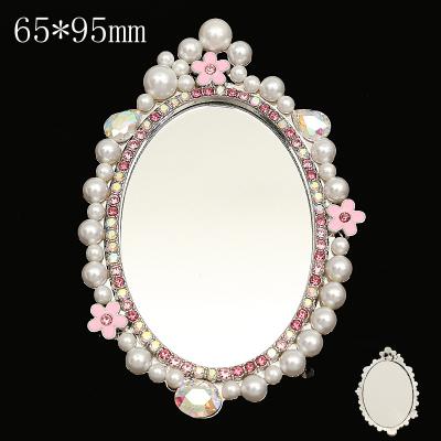 China New Fashion Pearl Mirror Mobile Phone Accessories Popular Oval Geometry Charm Mirror for sale