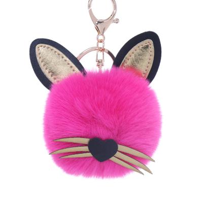 China Fluffy Key Ring Cute Luxury Bunny Fur Pom Pom Keychain Popular Furball Rabbit Puff Ball Pompom Keychains Bag for sale