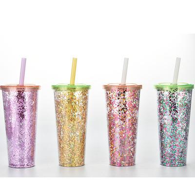 China Durable Double Wall 24oz Glitter Mug Tumbler Cups Bulk Acrylic Plastic Reusable Water Bottle Coffee Cup Tumblers With Lid And Straw for sale