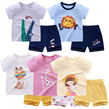 China Wholesale Smart Casual Kids Clothing Sets Casual Wear 0-3year Girl Boys Custom Printed T-shirts Short Pants Cotton Children's Clothing Sets for sale