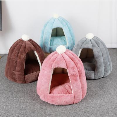 China Petal Style New Products Breathable Warm-Sealed Pet Carriers Comfortable Kennel and Soft Rabbit Fur Nest Dog House Mongolian Pet Cages for sale