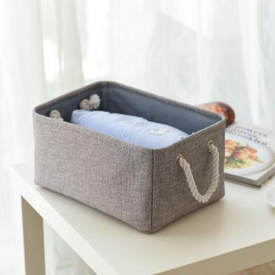 China Sustainable Office Home Storae Basket With Cotton Rope Handle Fabric Canvas Storage Basket for sale