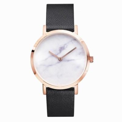 China Charming new arrival marble texture face watch day/date watch band unisex quartz and black concise leather waterproof watch for sale