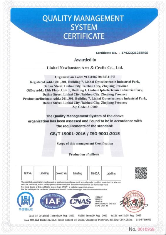 ISO9001 - Linhai Newlanston Arts And Crafts Co., Ltd.