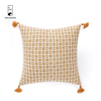 China Anti-Static Modern Orange Washed Geometric Decorative Throw Pillow Case Tassel Cover Cushion Cover Digital Printed Canvas Home Sofa for sale