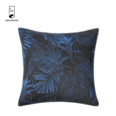 China Anti-Static Modern Blue 18X18 Leaves High Quality Canvas Digital Printed Home Sofa Bed Throw Pillowcase Decoration Cushion Cover for sale