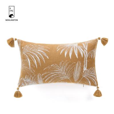 China Printed Modern High Quality Recycled Cotton Leaves Cushion Cover French Style Yellow Pillow Cover for sale