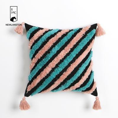 China Unique Vintage Design Pillow Case Style Tassels Bedroom Cushion Cover Office Modern French Pink Chair Cushion for sale