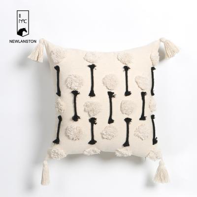 China White Tassel Tile Square Embroidery Canvas Viable Pillow Case Cushion Cover For Living Room Bedroom for sale