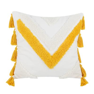 China 45X45 Anti-Static Morocco Yellow Boho Throw Pillowcase Fringed Pholstery Tufted Embroidered Pillowcase Waist Cushion Cover for sale