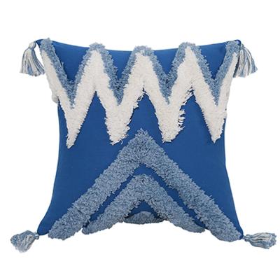 China Anti-Static Bohemian Woven Accent Tufted Tile Covers Tassel Navy & White Lumbar Cushion Covers Decorative For Couch for sale