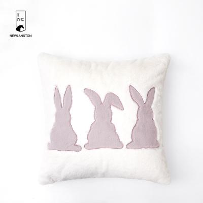 China Anti-static High Quality Faux Fur Rabbit Fur Purper Throw Pillowcase Patchwork Embroidery Cushion Cover for sale