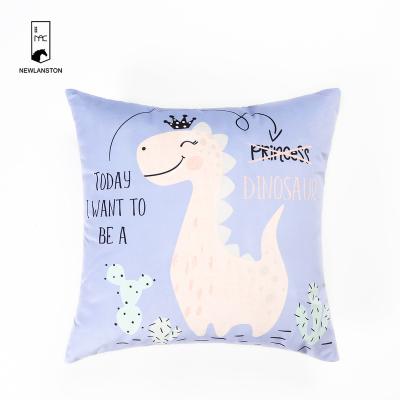 China Anti-static Kids Throw Pillowcase Violet Dinosaur Digital Printed Velvet Cushion Cover 45x45 Cute Home Decor for sale