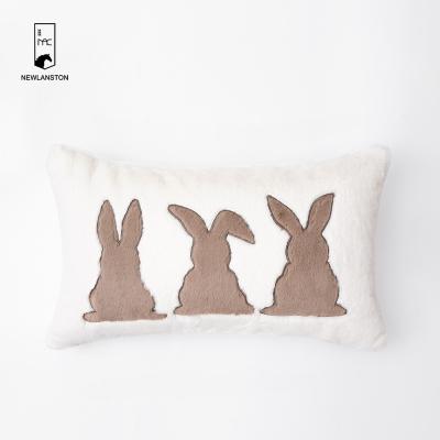 China Custom Folded Polyester Faur Fur Rabbit Embroidery Cushion Covers Single White Lumbar Plush Pillow Cover For Sofa for sale