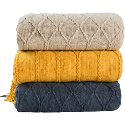 China Non-Toxic Knitted Blanket Solid Color Waffle Embossed Fleece Blanket Decor Blankets For Sofa Bed Chunky Throw Plaid Winter for sale