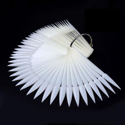 China Easy To Colors Compared Clear Fake Nails Show Fan Practice Card Nail 50 Pcs Fan Long Nail Tips Show With Ring for sale