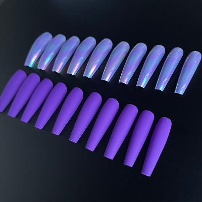 China High Quality Design KNC Full Cover False Nail Set Artificial Elegant Purple Long Press On Nails With Nail Glue for sale