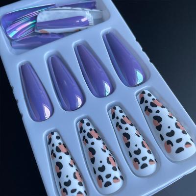 China Wholesale Stylish Violet Design KNC Mirror Effect Press On Long Artificial Nails Fake Nails 24pcs/Set With Nail Glue for sale