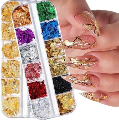 China New 12 Pcs Nail Decoration Nail Art Decoration Set Irregular Shape Gold Silver Nail Art Foil for sale