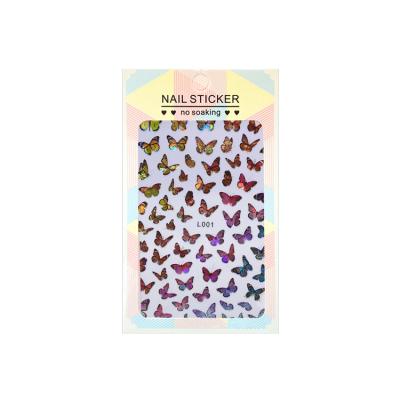 China 3D With Laser Effect L-L001-008 Manufacturer Cheap Price Water Decals Chinese Nail Art Stickers Butterfly Nail Decal for sale