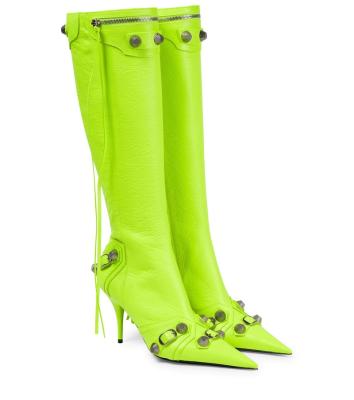 China Deodorization Women's Cagole leather knee high Mid-Calf boots Thin Tassels Buckle Long Bootie Pointed Toe Stiletto Boots for sale