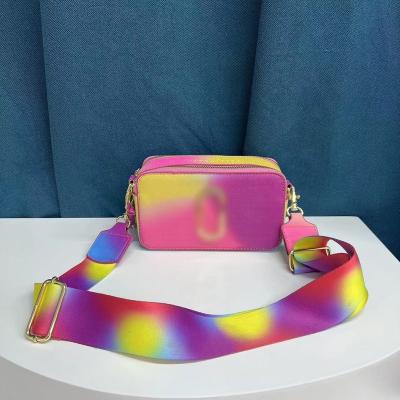 China PORTABLE Ladies Colorful Rainbow snapshot Flap Shoulder Crossbody Bags Designer Wide Strap Handbags for Women Ins Purses and Handbags for sale