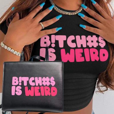 China Custom Logo bitches is weird shirts Women's Tops T Shirts Custom Logo Vegan Leather Handbag Set Purses and Handbags Women's Tote Bags for sale