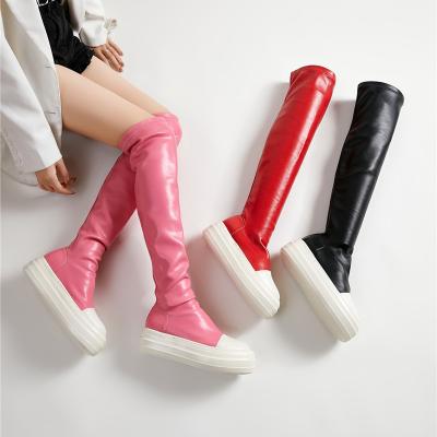 China Deodorization Over the knee thigh high boots women sneaker shoes luxury designer winter leather pink platform sock long boots for sale