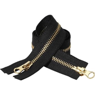 China Custom Brand Fashion High Quality Auto Lock Long Chain Zips Open End 5# Metal Stainless Steel Personalized Two Way Zipper For Bag for sale