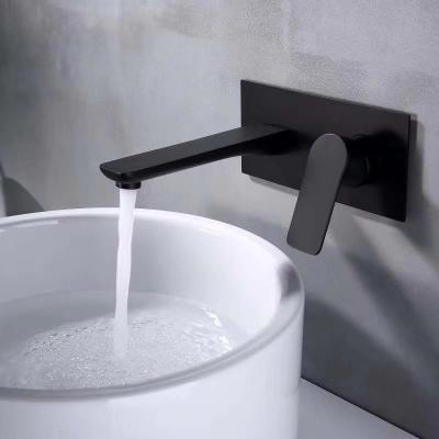 China Classic Wall Mounted Simple Matte Black Bathroom Mixer Taps Brass Metered Basin Faucet Bathroom Basin Faucet for sale