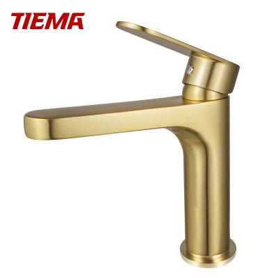 China TIEMA Nice Faucets Brand 35Mm Ceramic Cartridge Quality Rose Gold Bathroom Sink Basin Metered Modern Faucet for sale